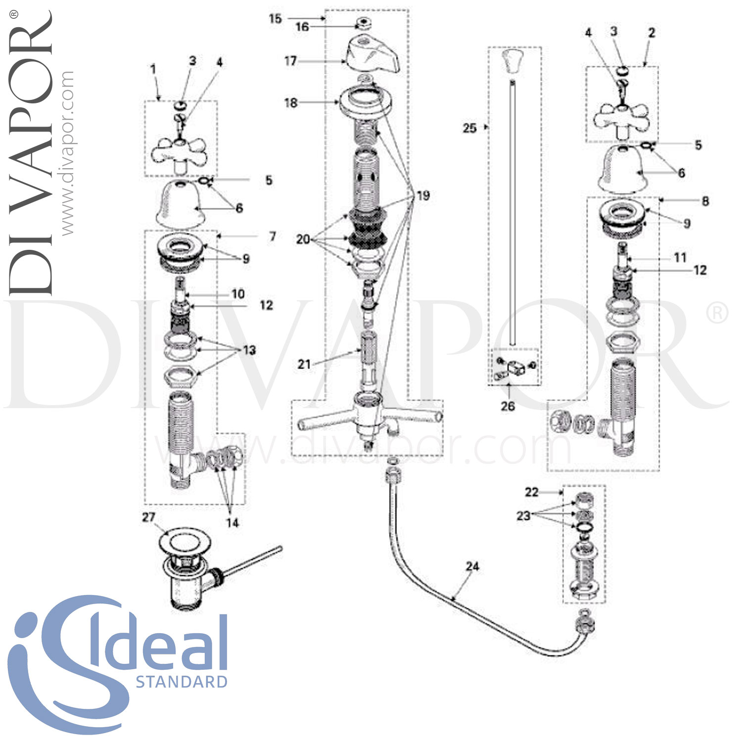 Ideal Standard Reprise Bidet Mixer Spare Parts IDL DV 266